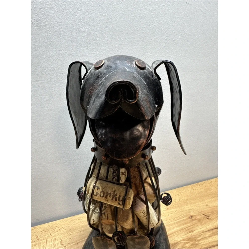 Corky Metal Wire Dog Decorative Wine Cork Storage Container Bottle Holder Decor